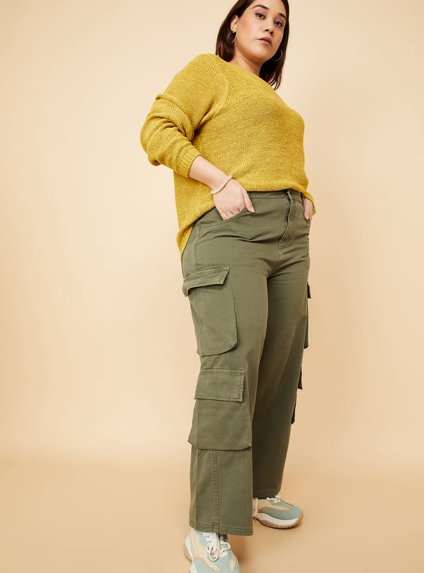Women Solid Cargo Jeans