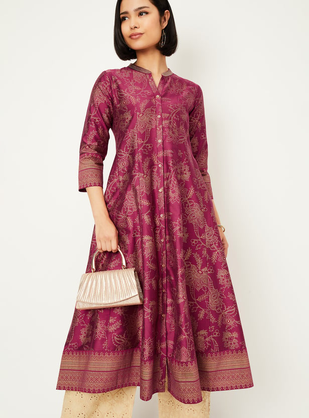 Women Woven Design Kalidar Kurta