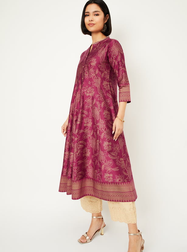 Women Woven Design Kalidar Kurta