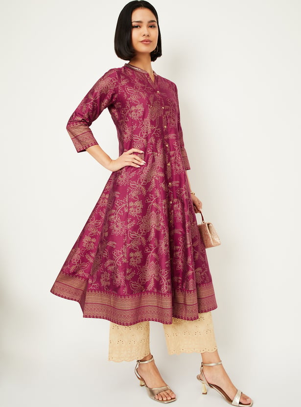 Women Woven Design Kalidar Kurta