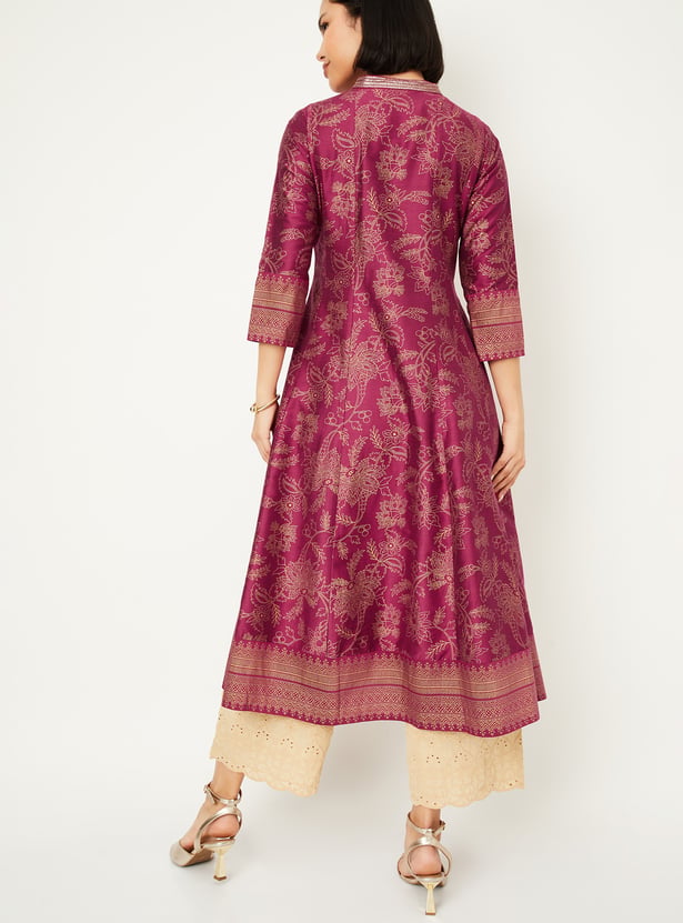 Women Woven Design Kalidar Kurta