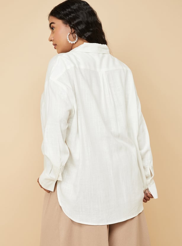 Buy Women Textured Oversized Shirt Online at just Rs. 1199.0