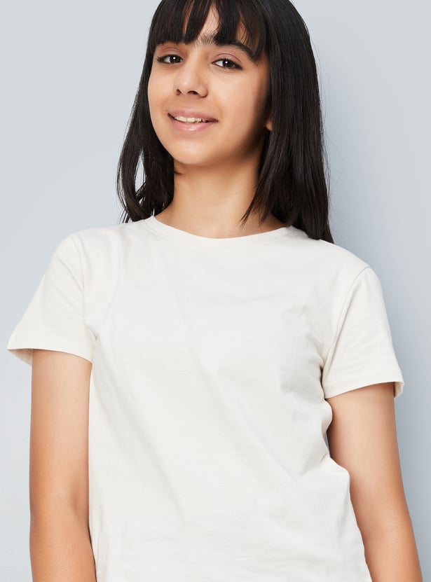 Girls Solid Cargo Pinafore Dress with T-shirt