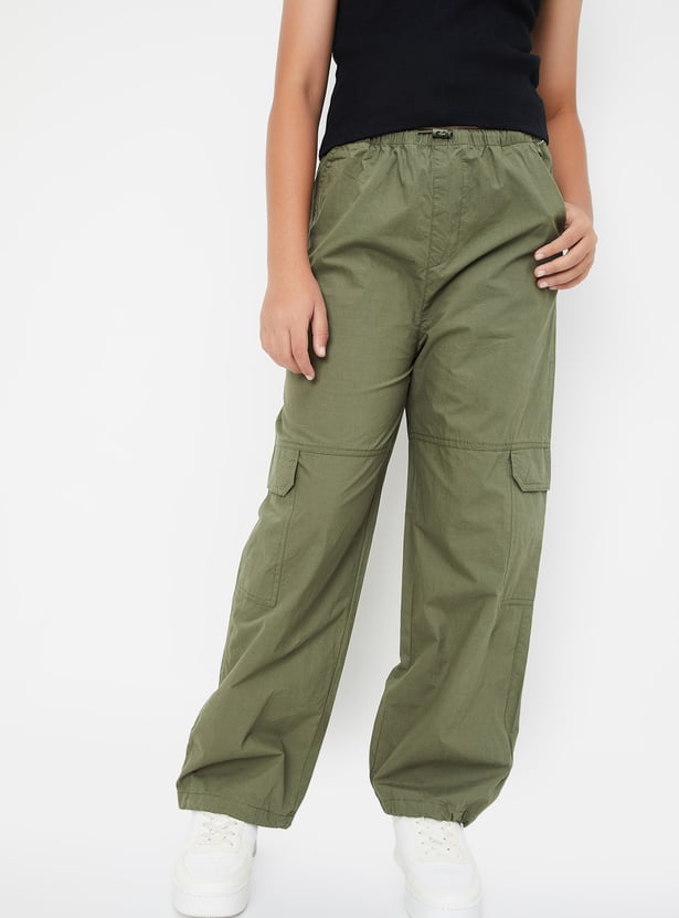 Women Solid Cargo Parachute Trousers