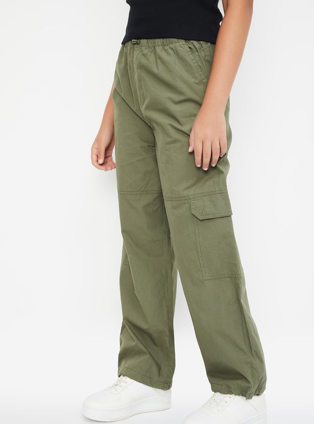 Women Solid Cargo Parachute Trousers