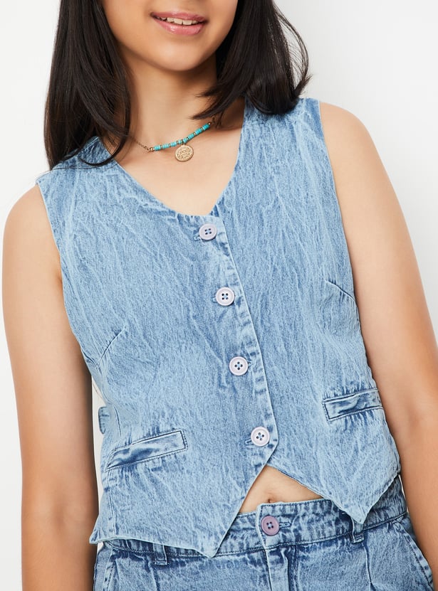 Buy Girls Washed Denim Vest Top Online at just Rs. 699.0