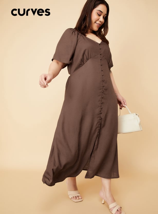 Women Solid Off-shoulder Midi Dress