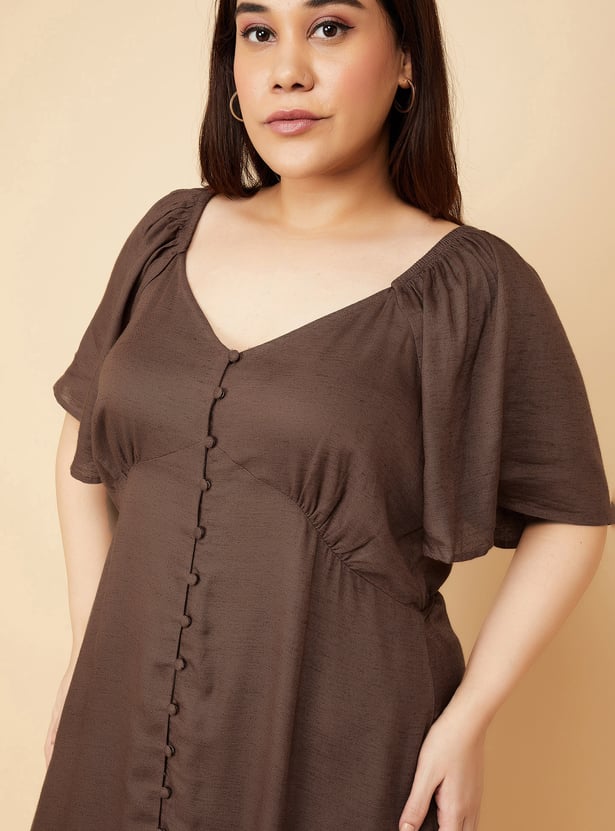 Women Solid Off-shoulder Midi Dress