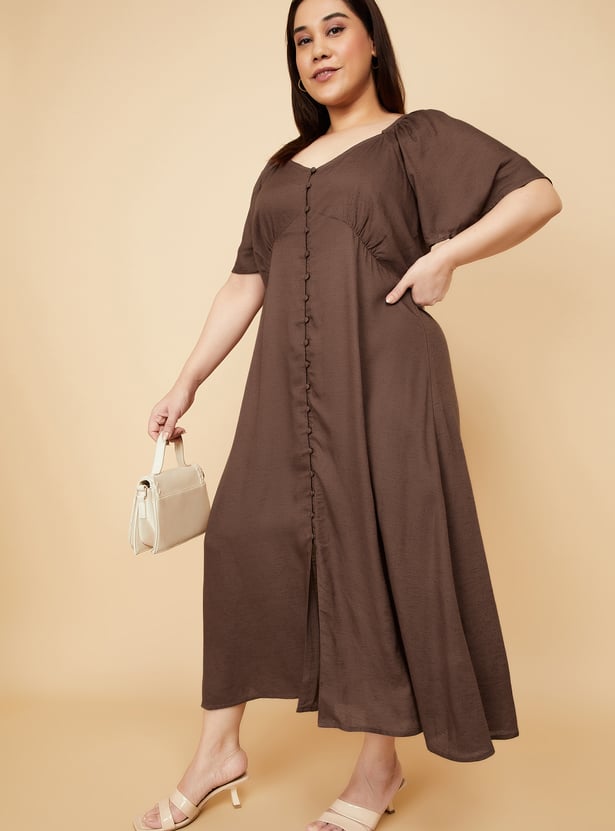 Women Solid Off-shoulder Midi Dress