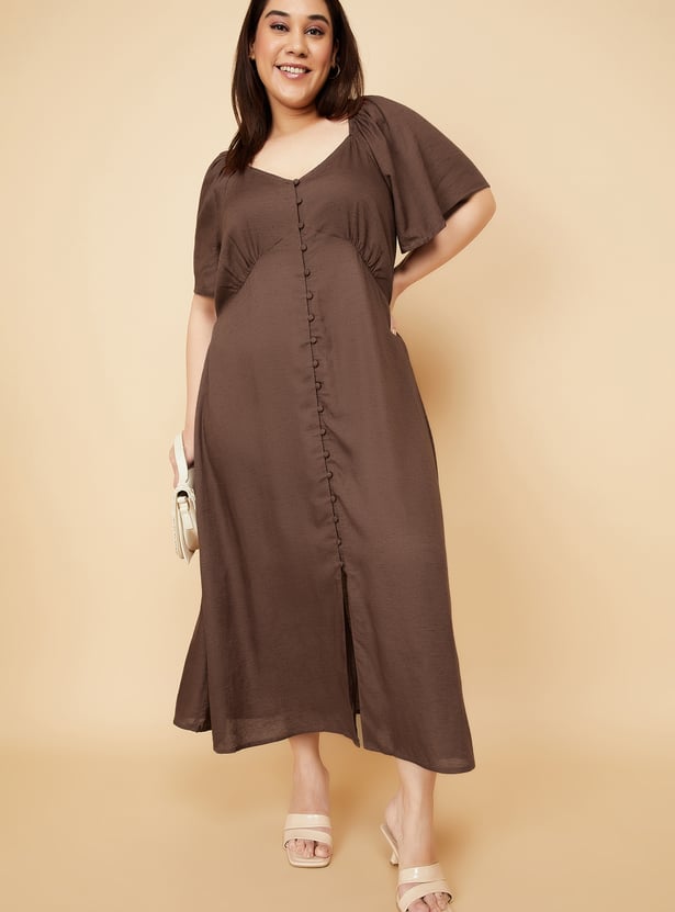 Women Solid Off-shoulder Midi Dress