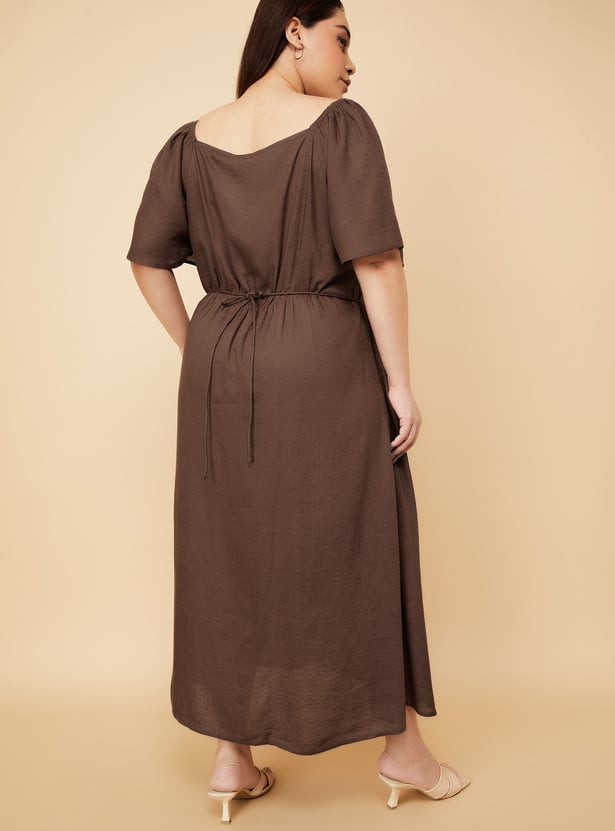 Women Solid Off-shoulder Midi Dress
