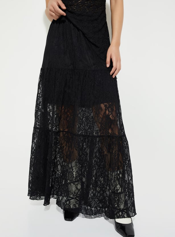 URB_N Women Lace Maxi Skirt