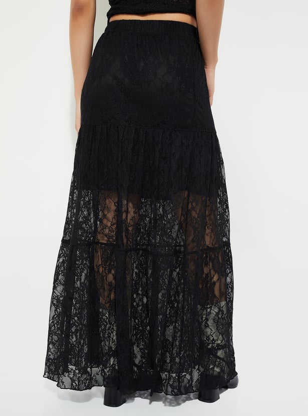 URB_N Women Lace Maxi Skirt