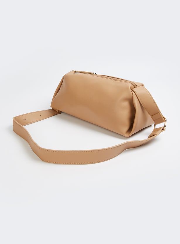 Big size／side gather bag／beige Buy Women Solid Sling Bag Online at just Rs. 999.0 - 1000014873475