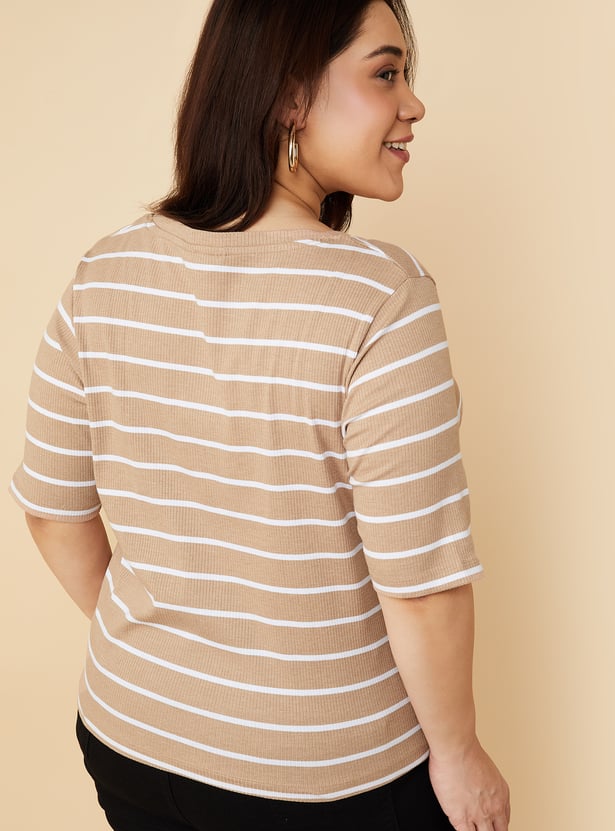 Women Striped Ribbed T-shirt