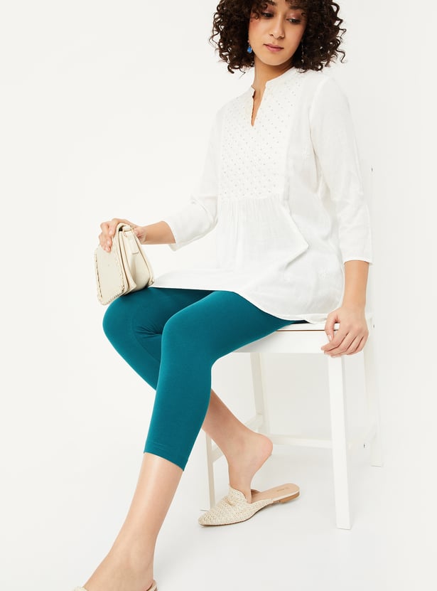 Women Solid Calf Length Leggings