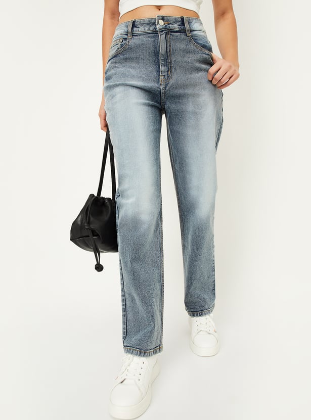 Women Washed Slim Straight Jeans