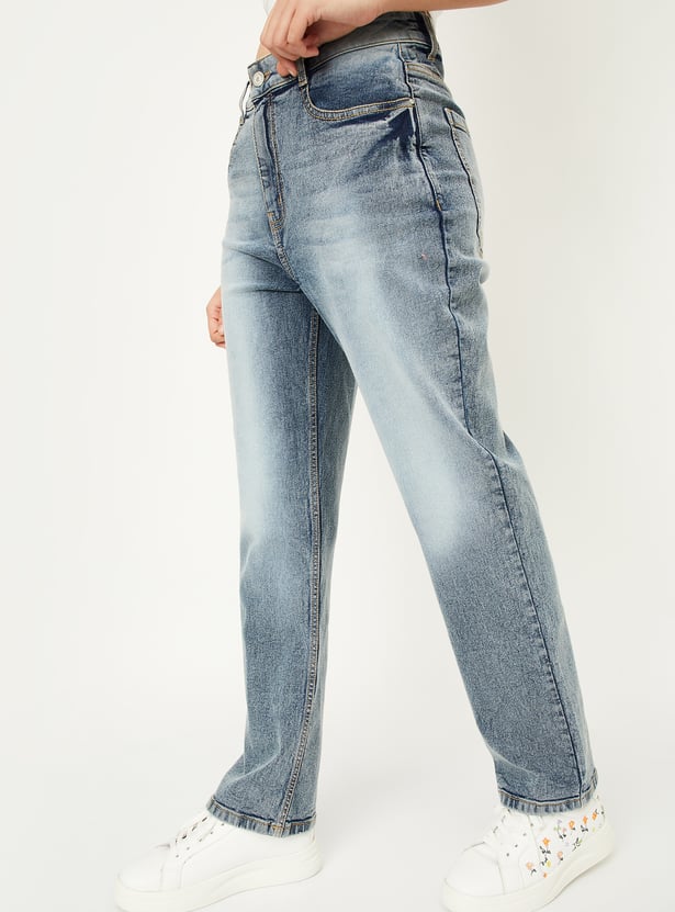 Women Washed Slim Straight Jeans