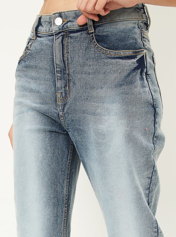 Women Washed Slim Straight Jeans