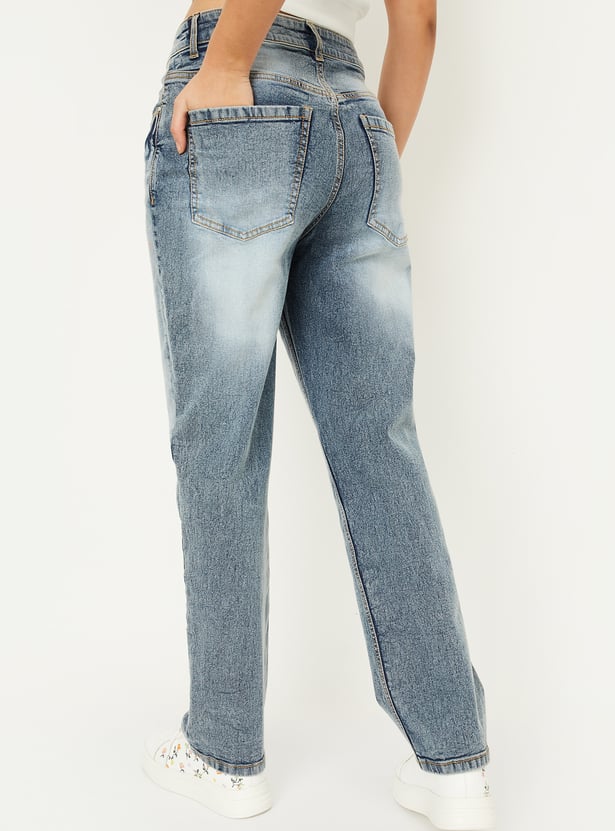 Women Washed Slim Straight Jeans