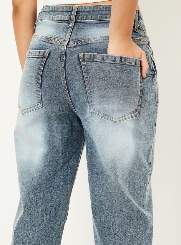 Women Washed Slim Straight Jeans