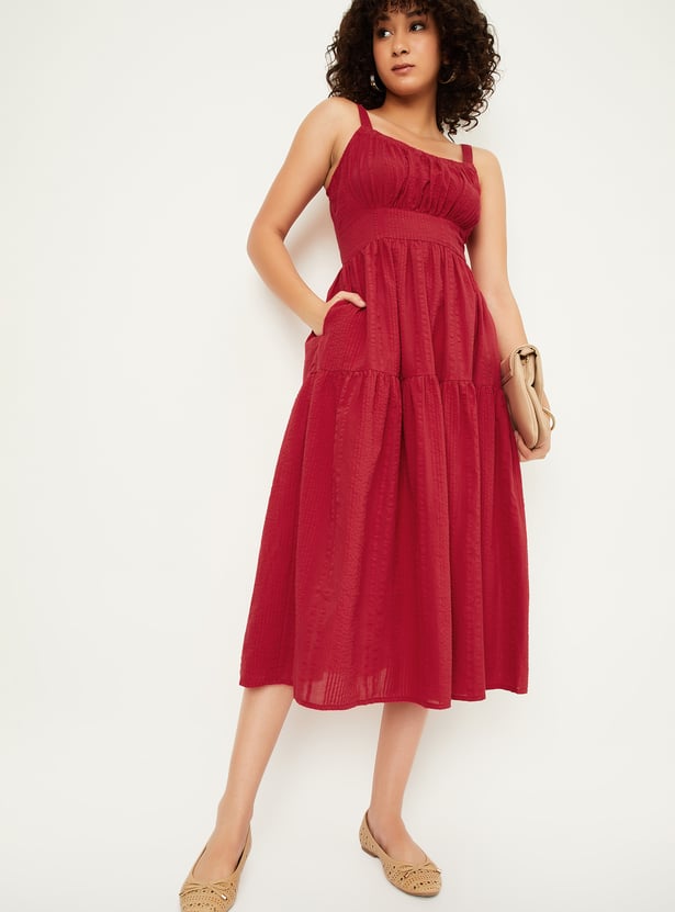 Kalki x Max Women Seersucker Tiered Midi Dress
