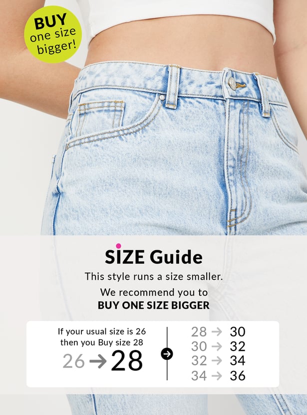 Women Washed Mom Fit Jeans