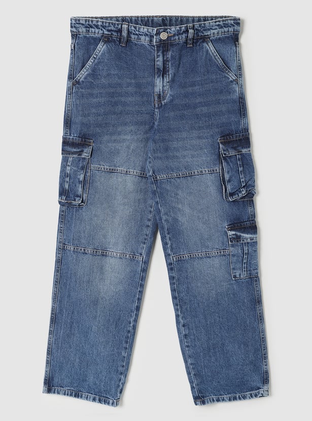 Boys Washed Loose Fit Cargo Jeans