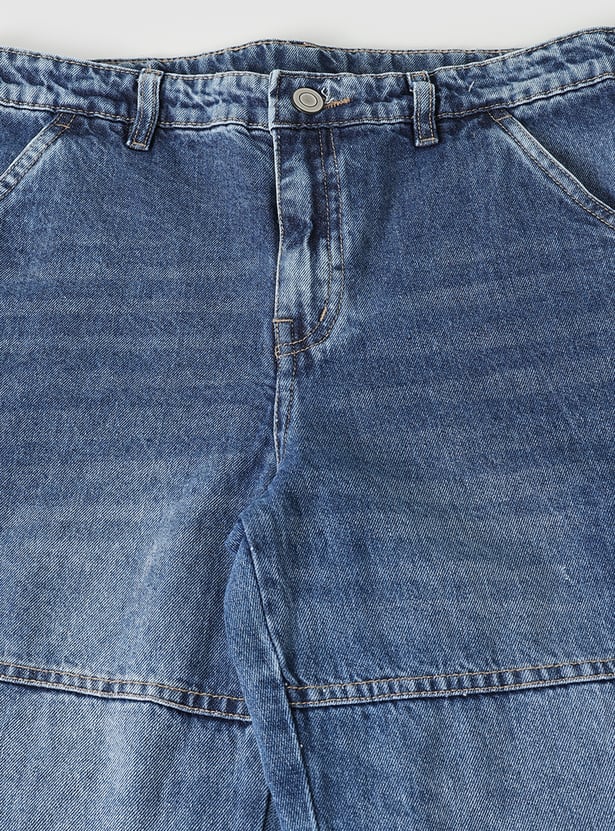 Boys Washed Loose Fit Cargo Jeans