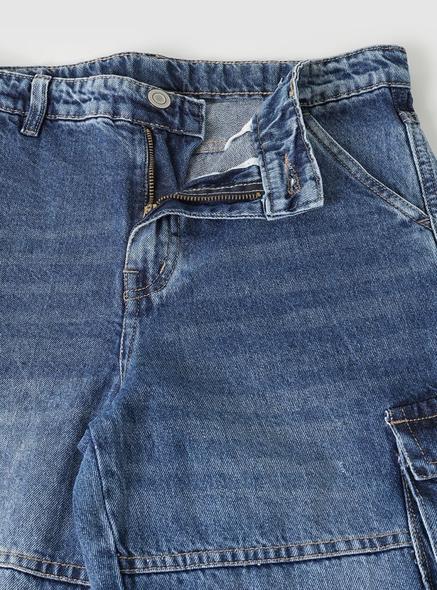Boys Washed Loose Fit Cargo Jeans