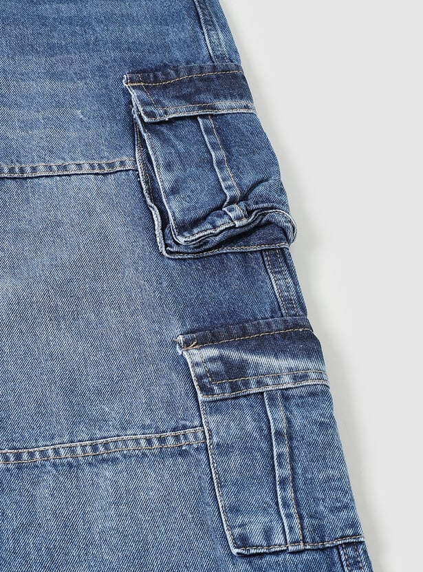 Boys Washed Loose Fit Cargo Jeans