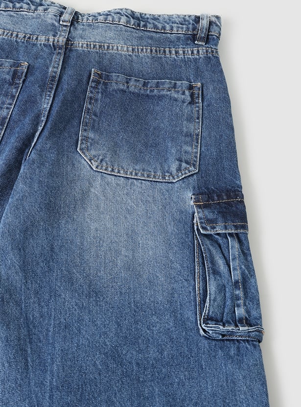 Boys Washed Loose Fit Cargo Jeans