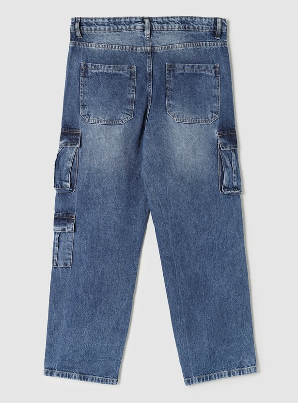 Boys Washed Loose Fit Cargo Jeans