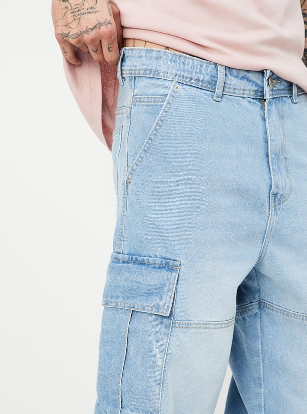 Men Washed Loose Fit Cargo Jeans