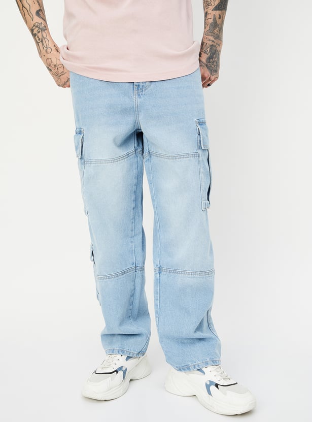 Men Washed Loose Fit Cargo Jeans