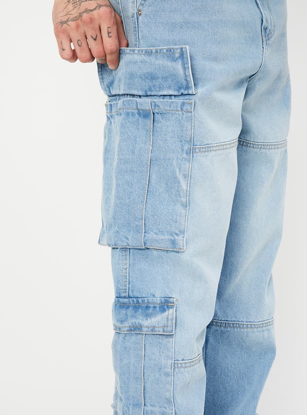 Men Washed Loose Fit Cargo Jeans