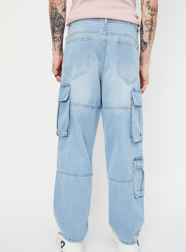 Men Washed Loose Fit Cargo Jeans