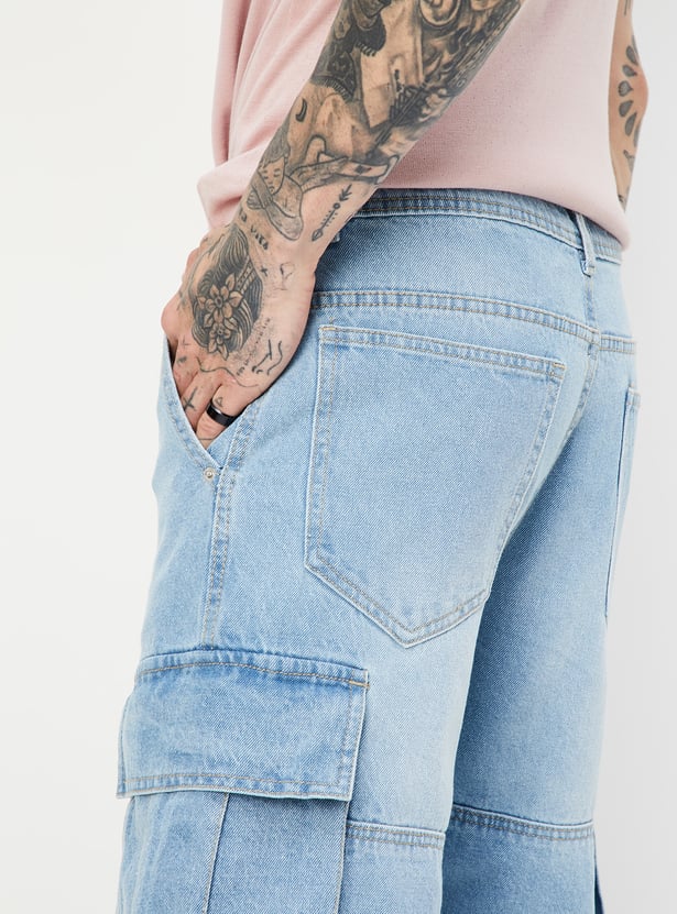 Men Washed Loose Fit Cargo Jeans