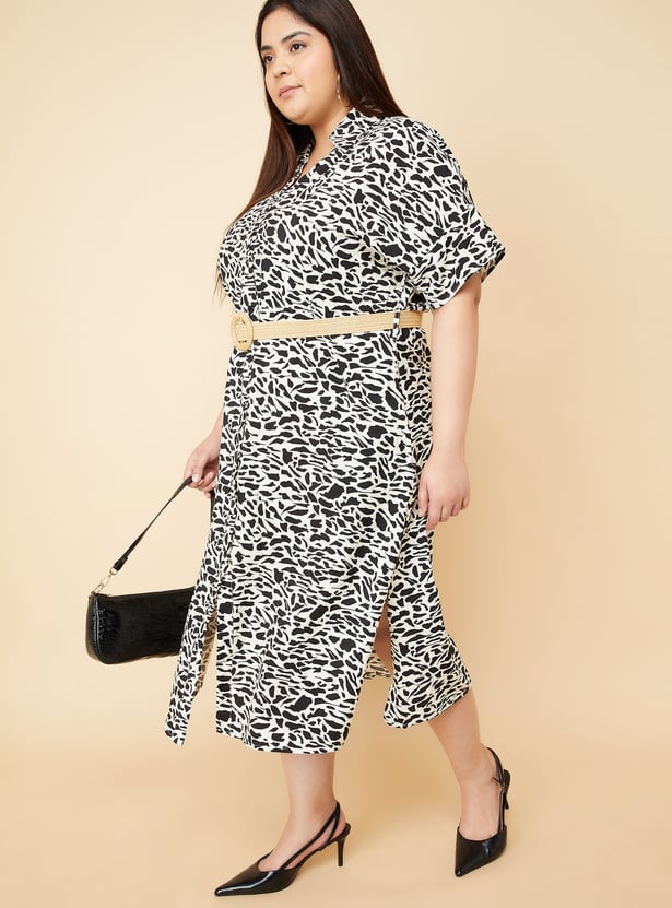 Women Printed Belted Shirt Dress