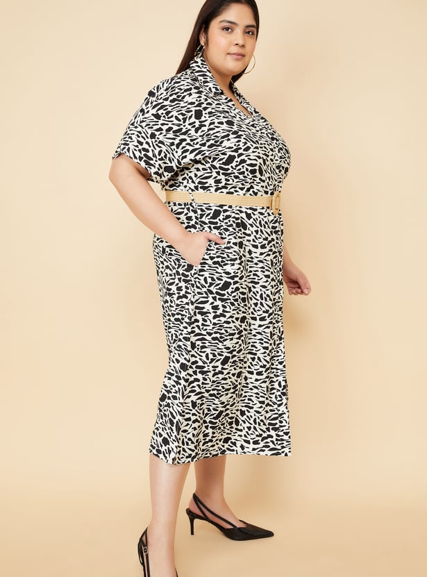 Women Printed Belted Shirt Dress