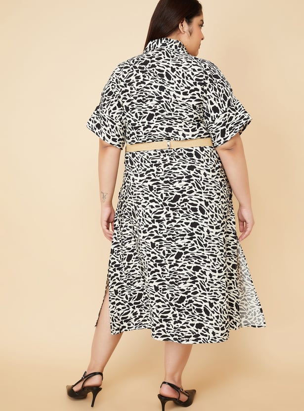 Women Printed Belted Shirt Dress