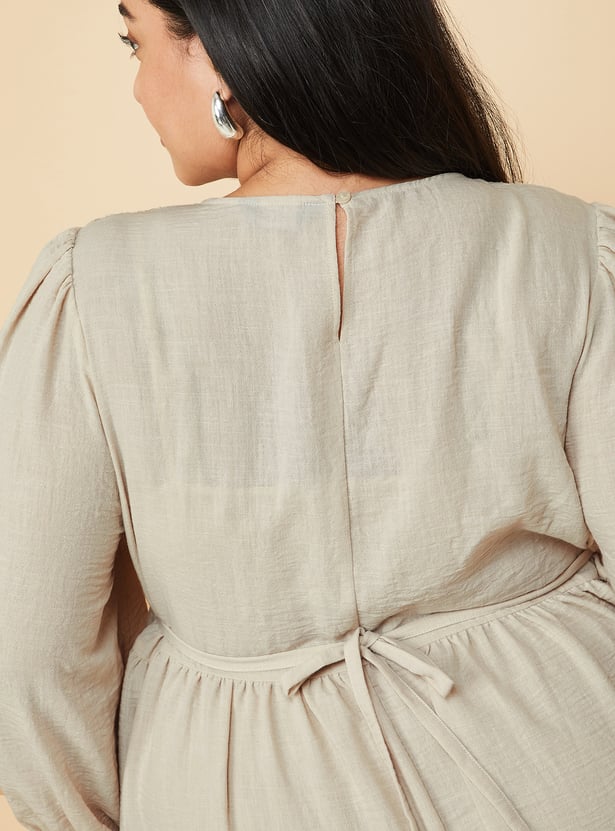 HYKE CONTOUR LINE BELL-SLEEVE DRESS