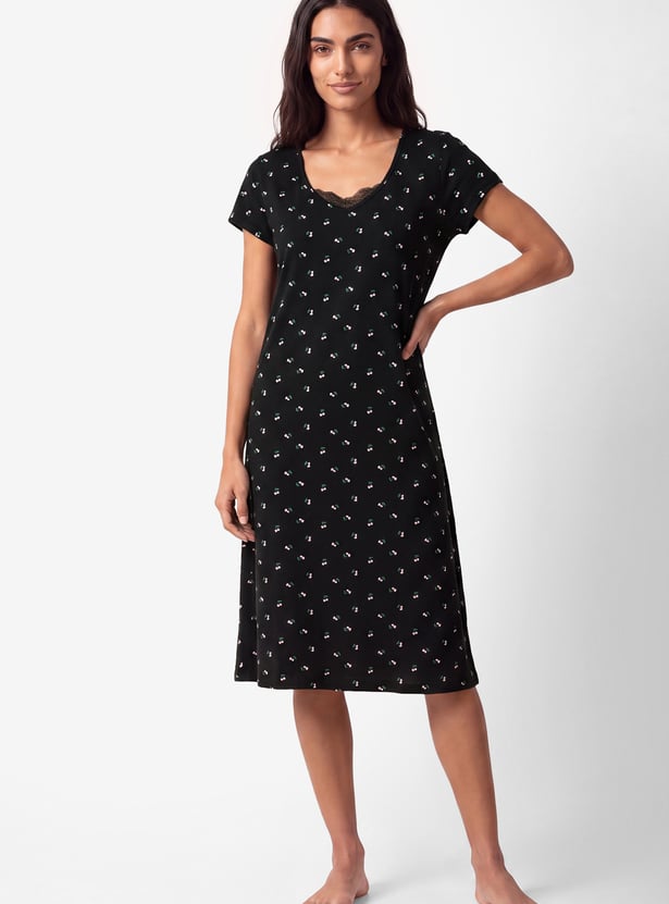Women Printed Midi Night Gown