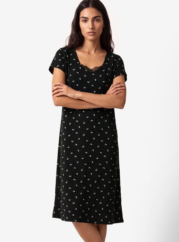 Women Printed Midi Night Gown
