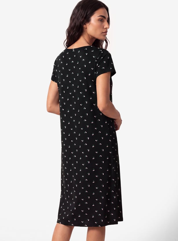 Women Printed Midi Night Gown