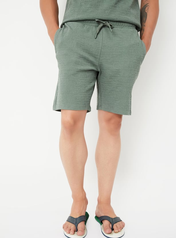 Men Black Textured Relax Fit Shorts
