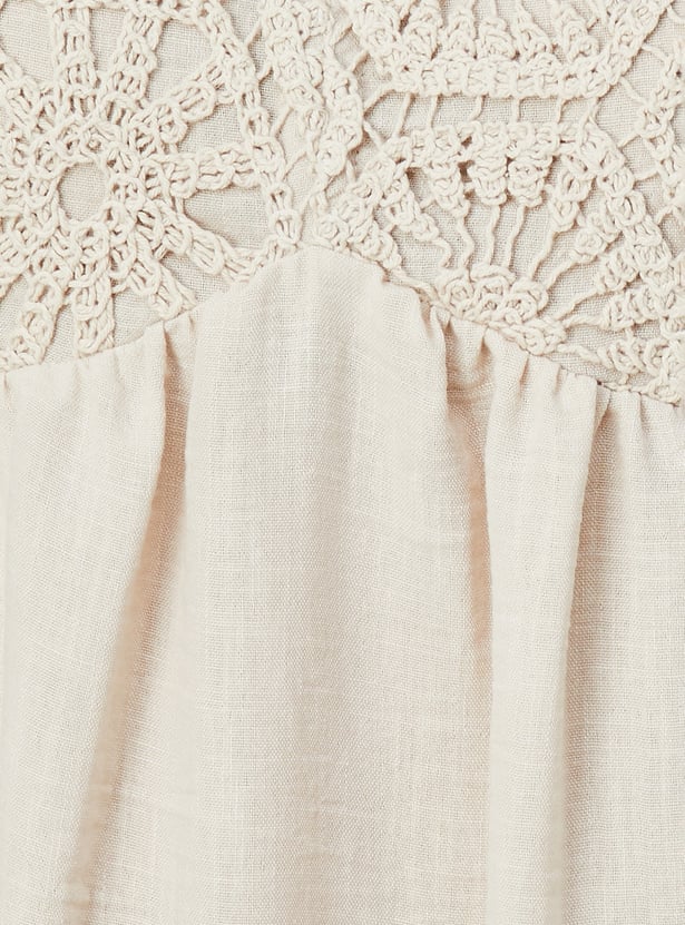 Women A-line Dress with Crochet Yoke