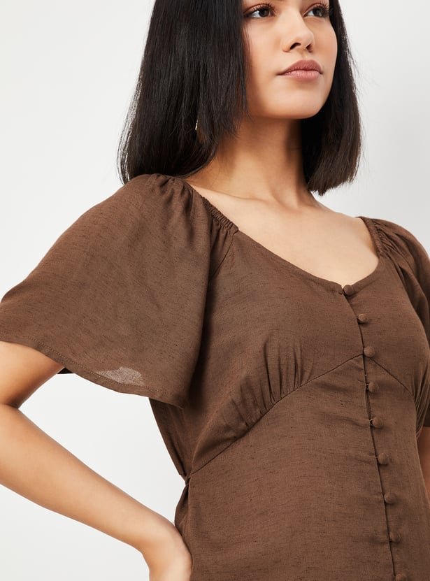 Women Solid Off-shoulder Midi Dress
