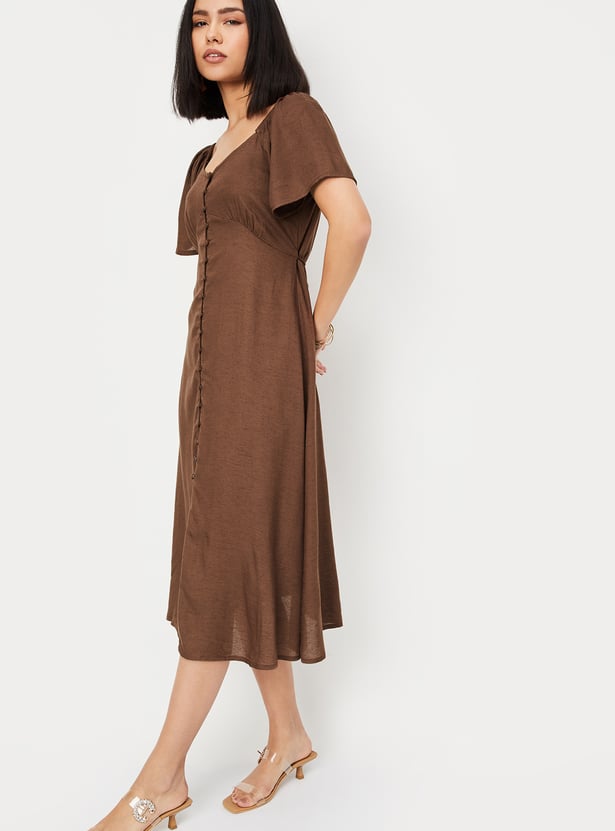 Women Solid Off-shoulder Midi Dress