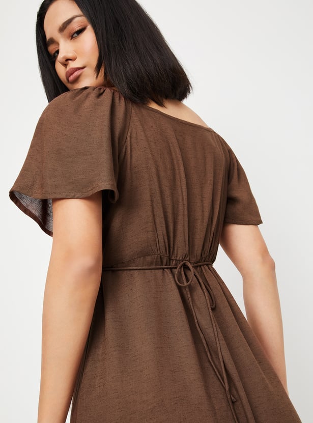 Women Solid Off-shoulder Midi Dress